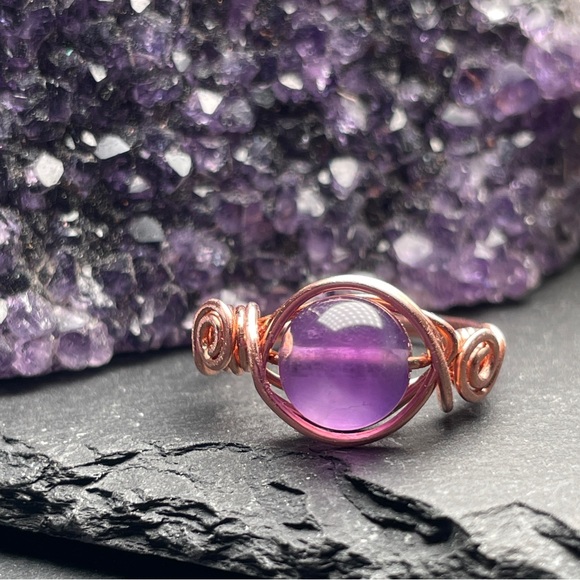 Artisan Amethyst Copper Wire Wrapped Ring - Picture 11 of 16